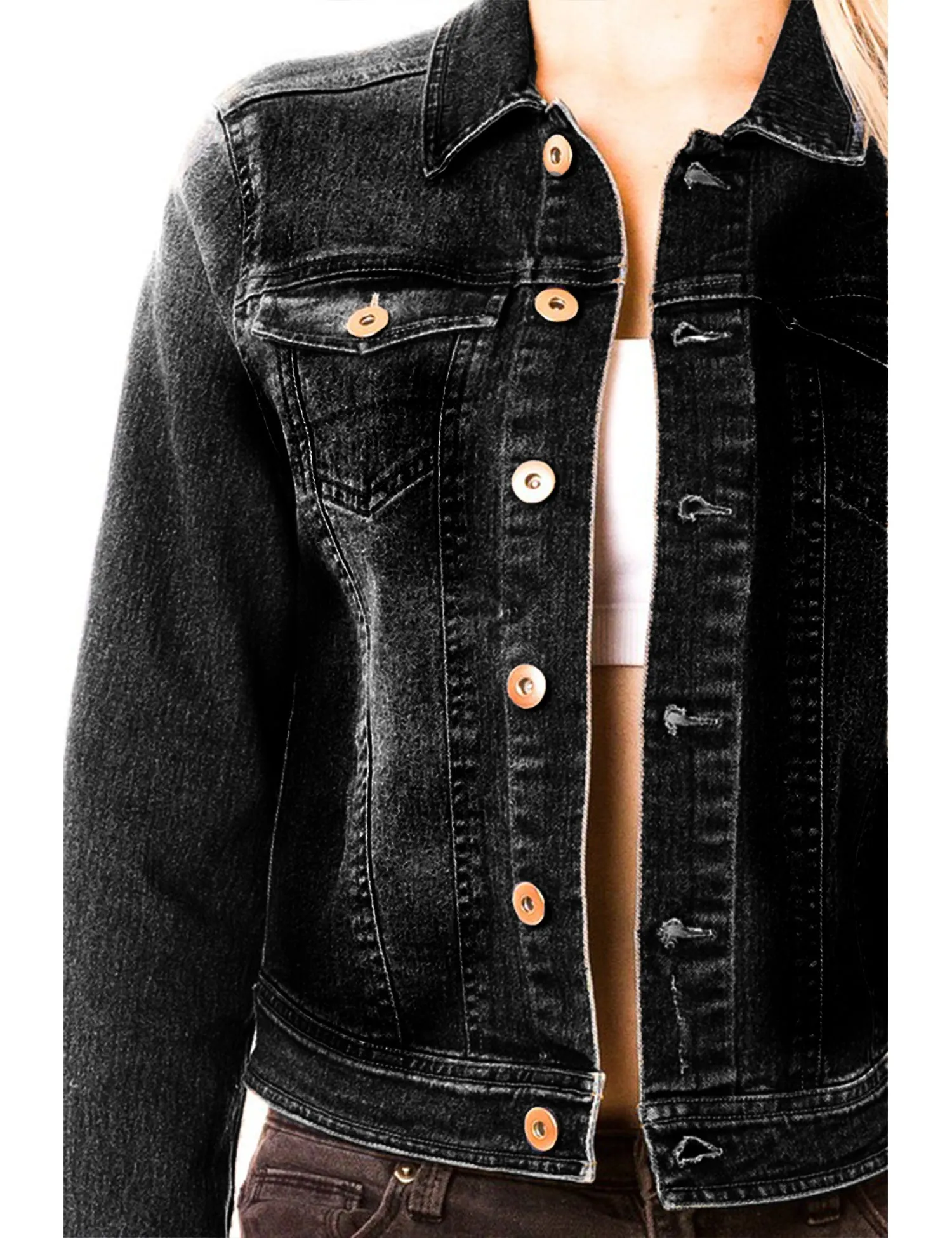 Women's Classic Long Sleeve Cropped Basic Denim Jacket