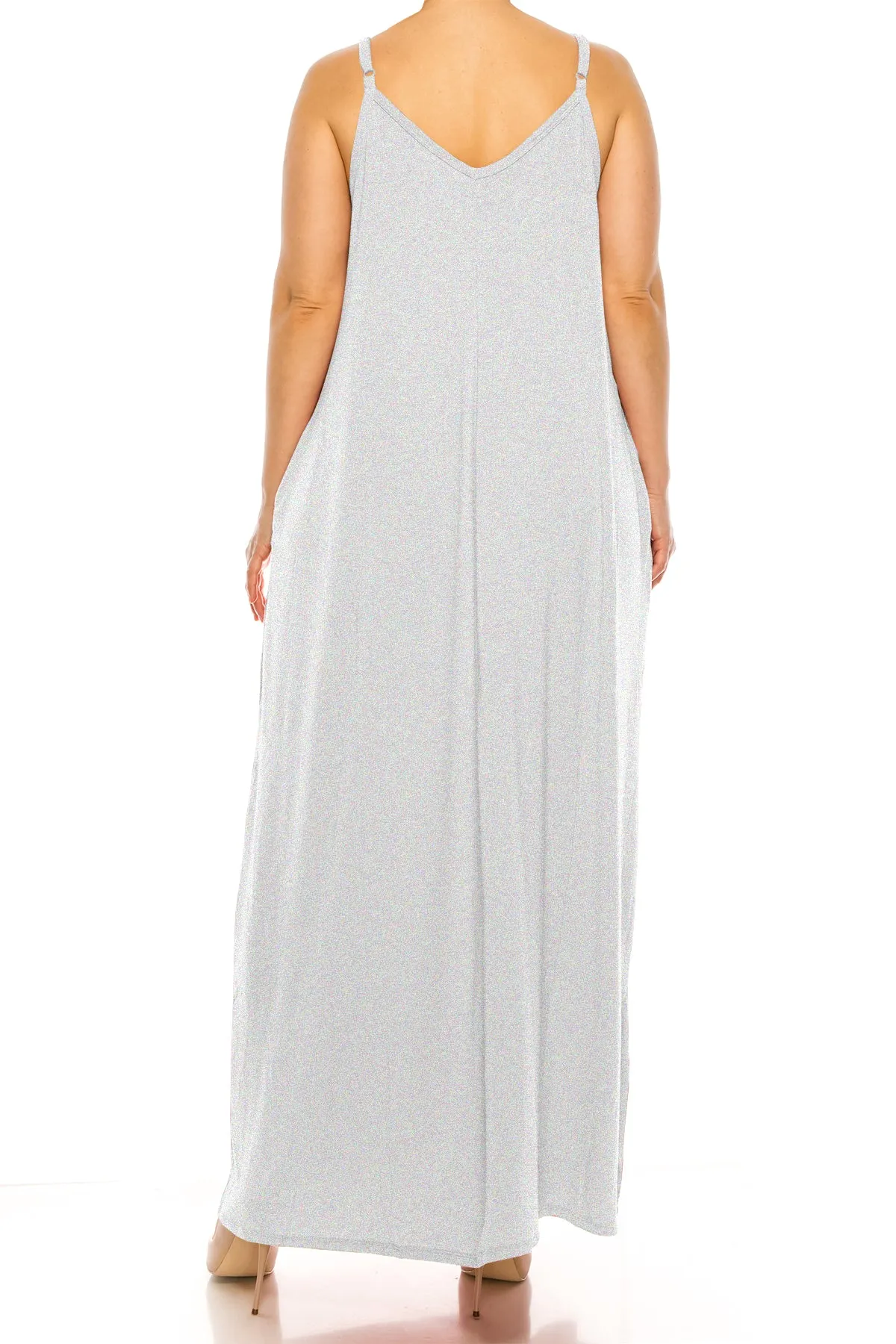 Women's Plus Size Casual Loose V-neck Sleeveless Long Cami Maxi Dress With Side Pocket