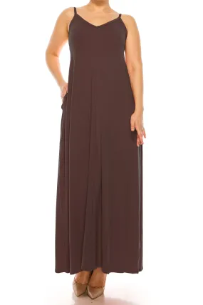 Women's Plus Size Casual Loose V-neck Sleeveless Long Cami Maxi Dress With Side Pocket