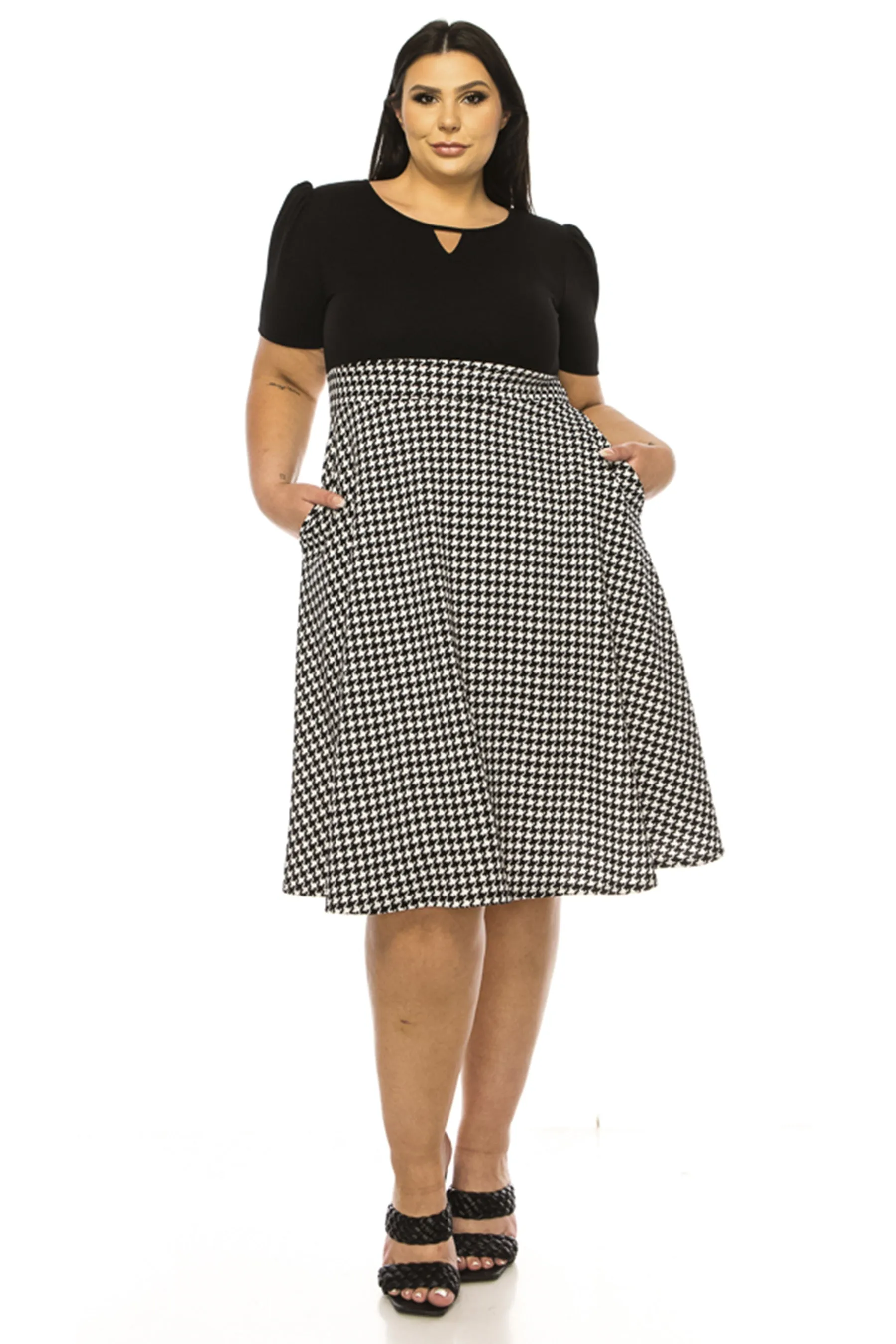 Women's Plus Size Knee-length Color Block Dress with Pockets