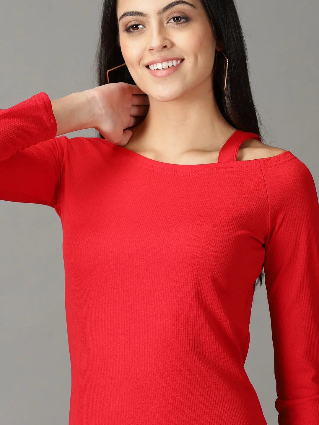 Women's Red Solid Bodycon Dress