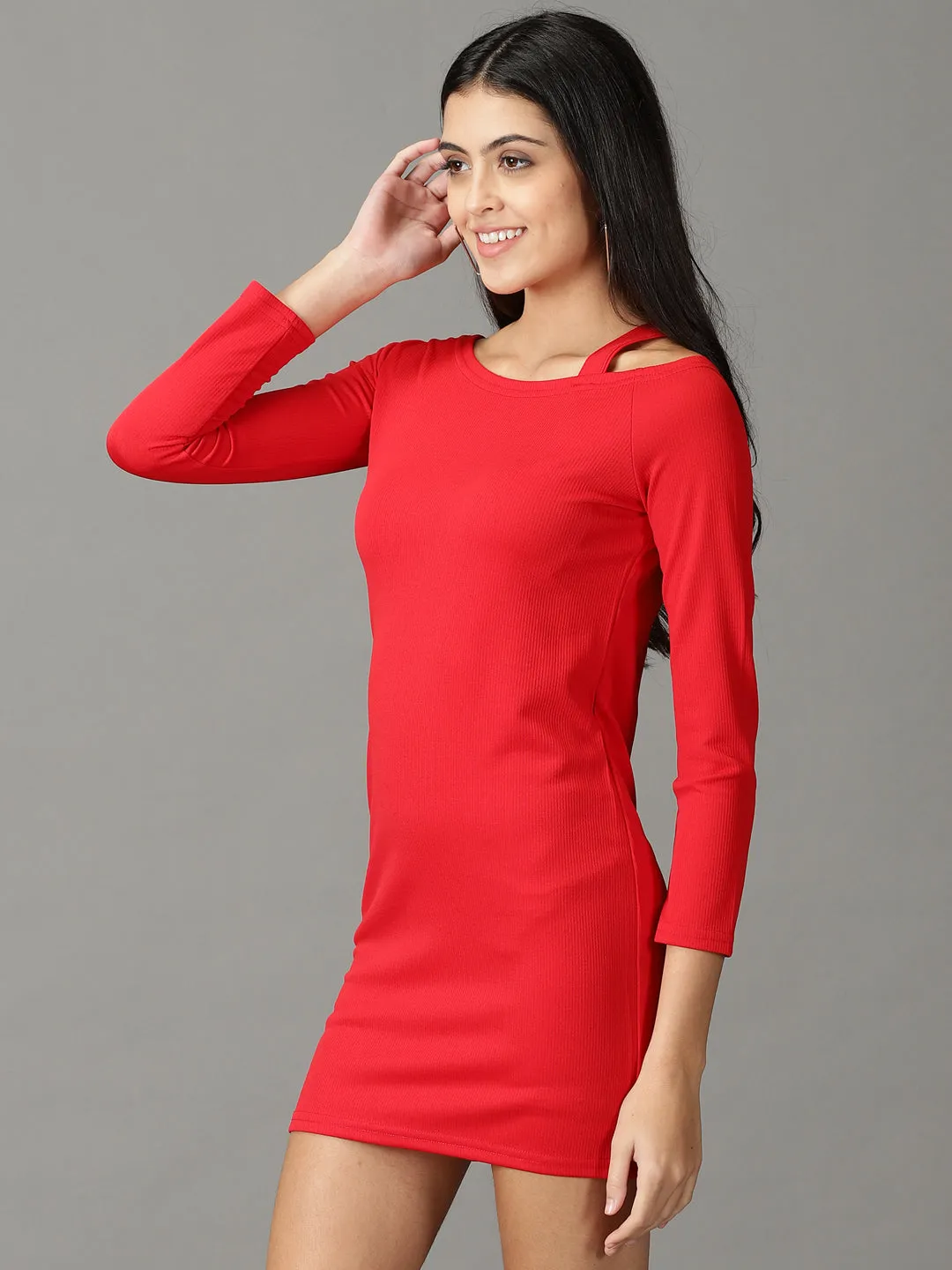 Women's Red Solid Bodycon Dress