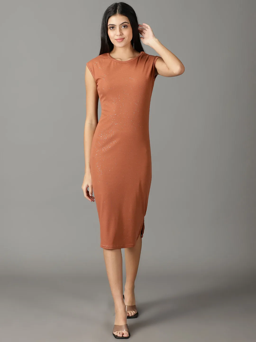 Women's Rust Embellished Bodycon Dress