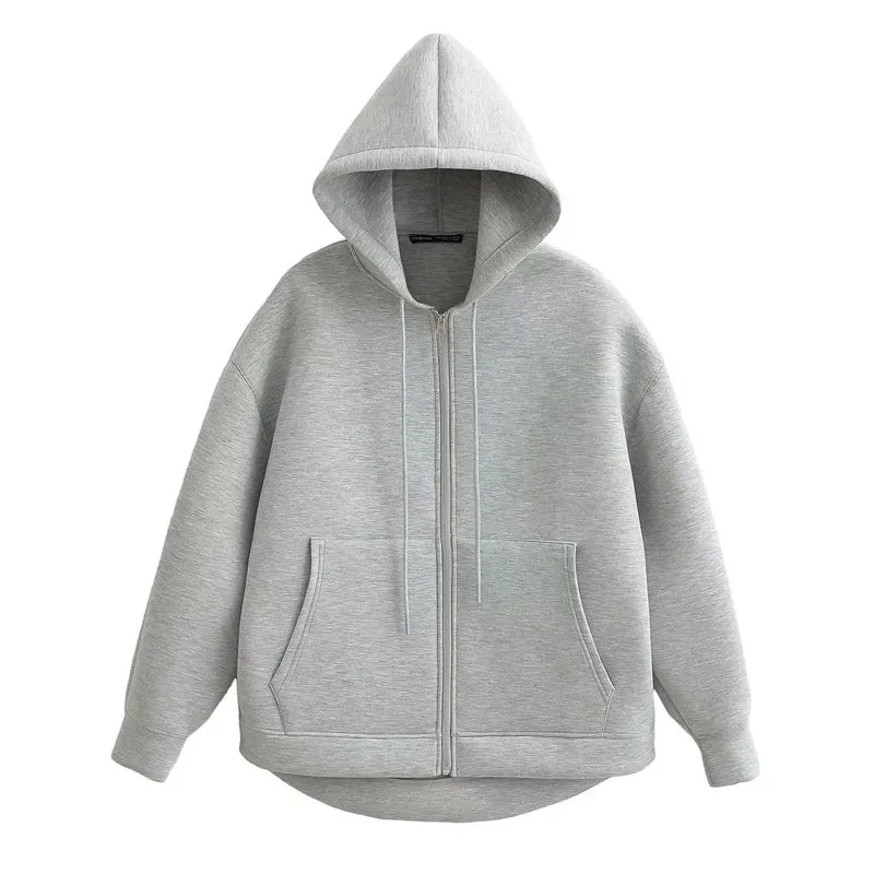 Women's Vintage Oversize Zipper Hoodie Unisex Sweatshirt