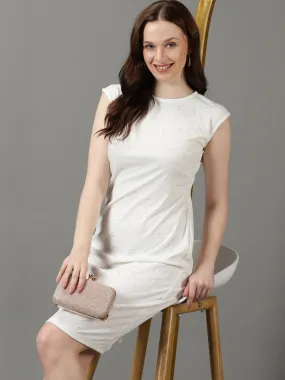 Women's White Embellished Bodycon Dress