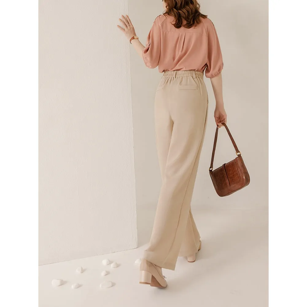 Work Easy Care Wrinkle Free Elastic Waist Long Culottes Pants