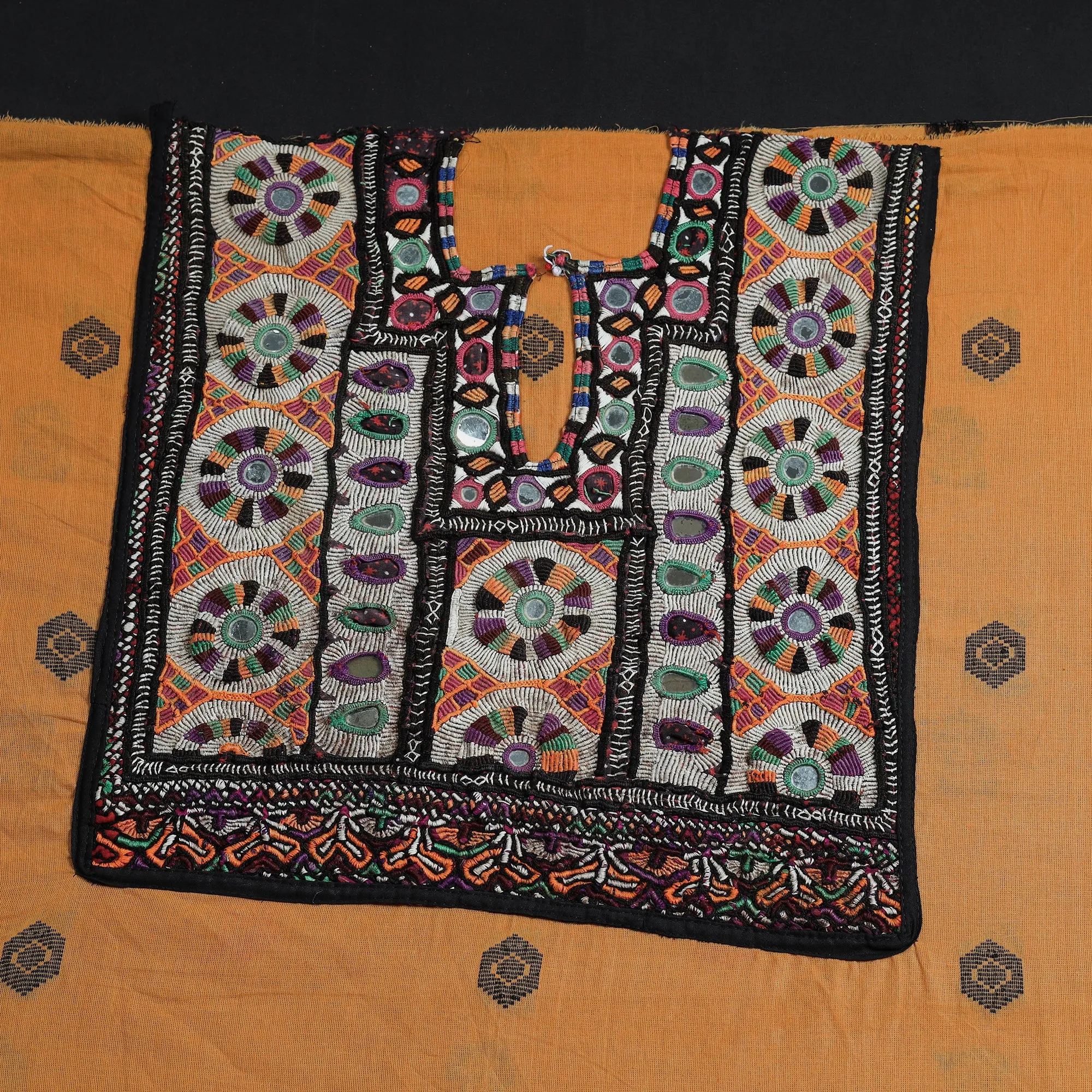 Yellow - Exclusive! Kutch Embroidery Work Cotton Kurta Material - 2.5 Meter