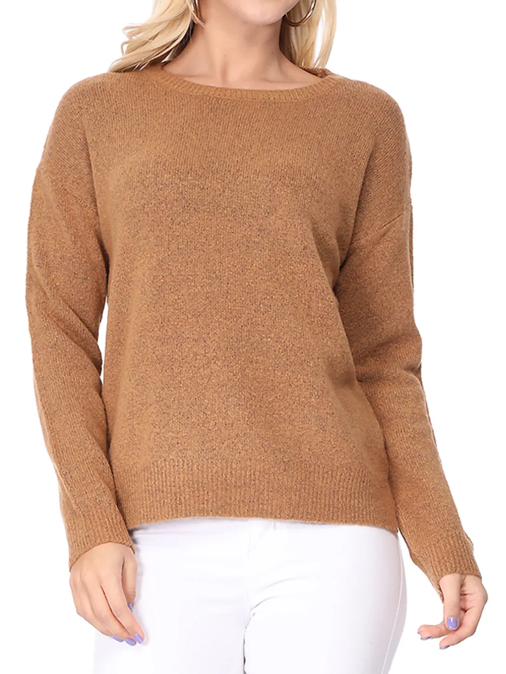 YEMAK Women's Long Sleeve Crewneck Lightweight Casual Soft Knit Pullover Sweater MK8015 (S-L)