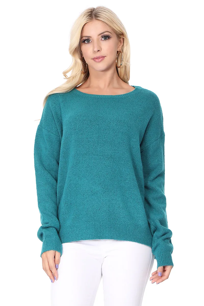 YEMAK Women's Long Sleeve Crewneck Lightweight Casual Soft Knit Pullover Sweater MK8015 (S-L)