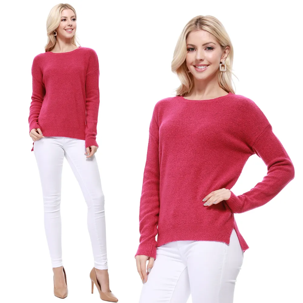 YEMAK Women's Long Sleeve Crewneck Lightweight Casual Soft Knit Pullover Sweater MK8015 (S-L)