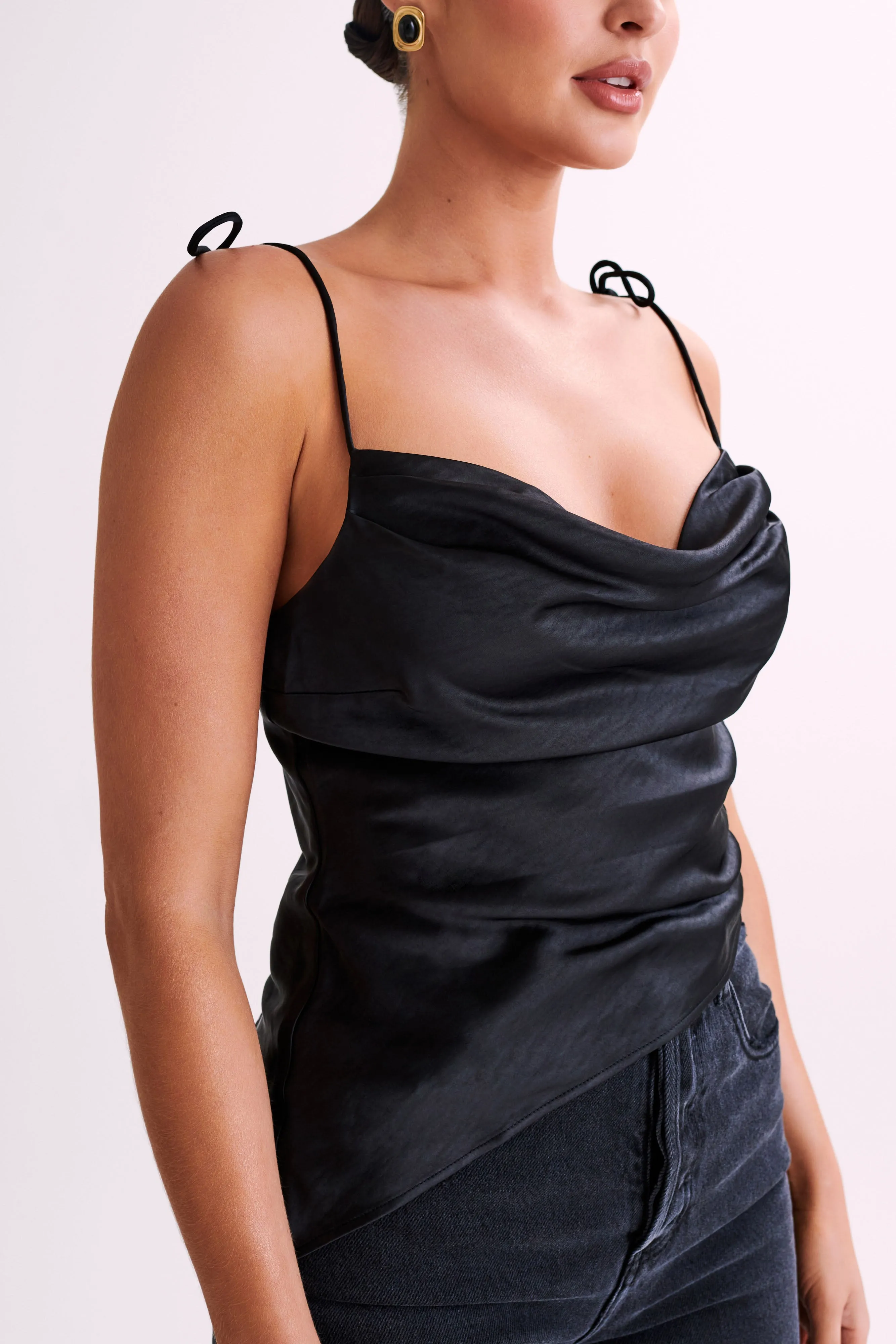 Zavani Asymmetrical Satin Camisole - Black