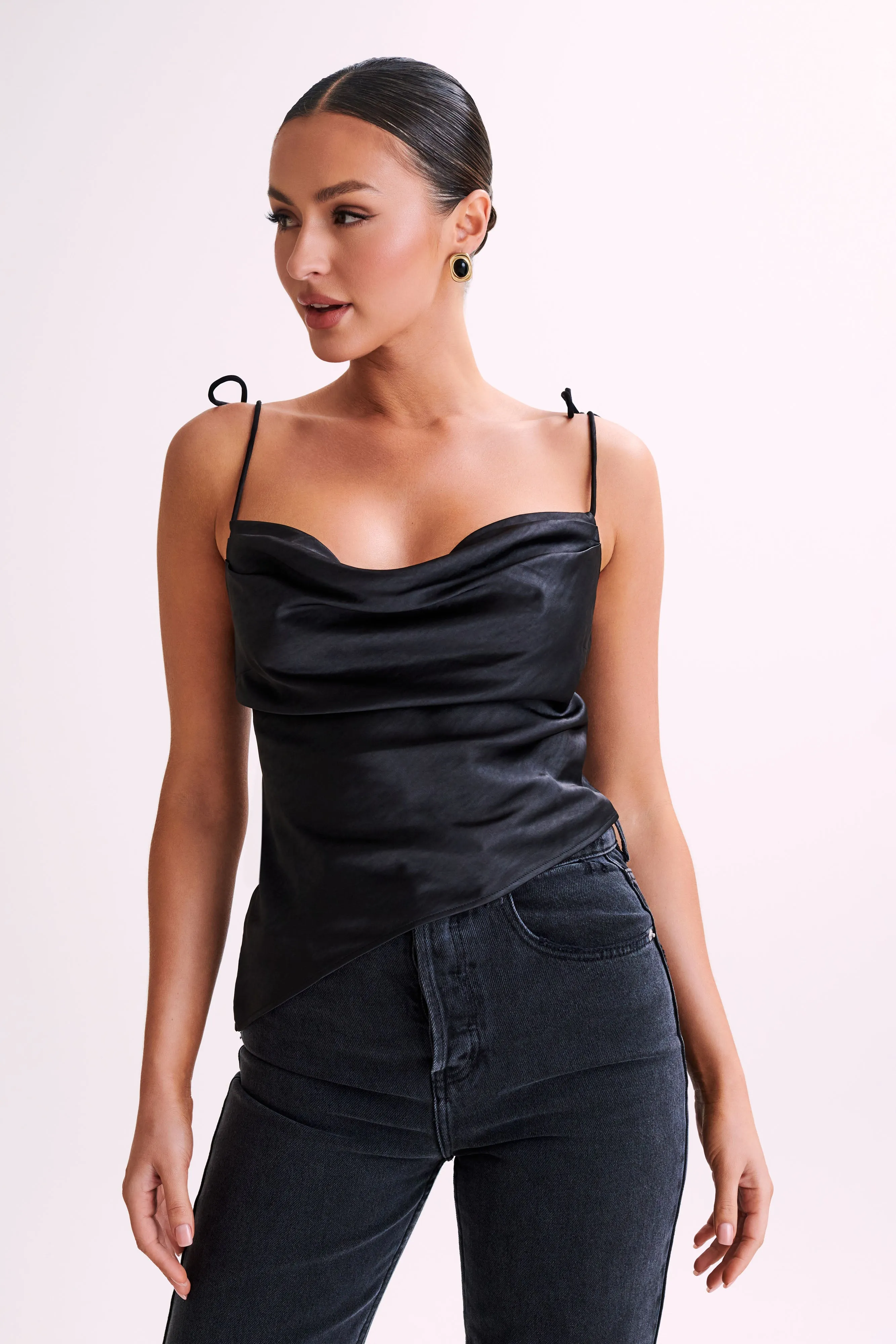 Zavani Asymmetrical Satin Camisole - Black