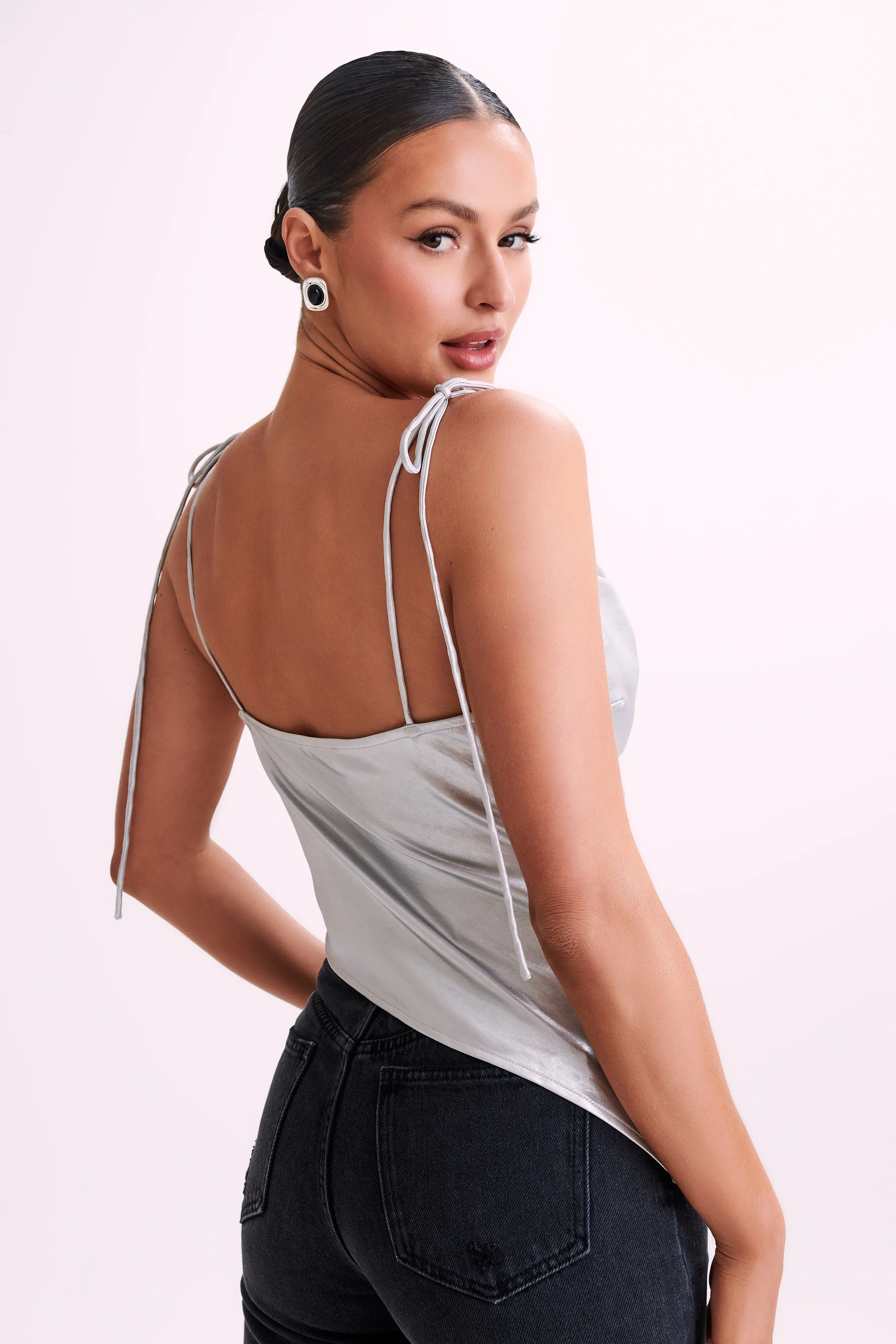 Zavani Asymmetrical Satin Camisole - Silver