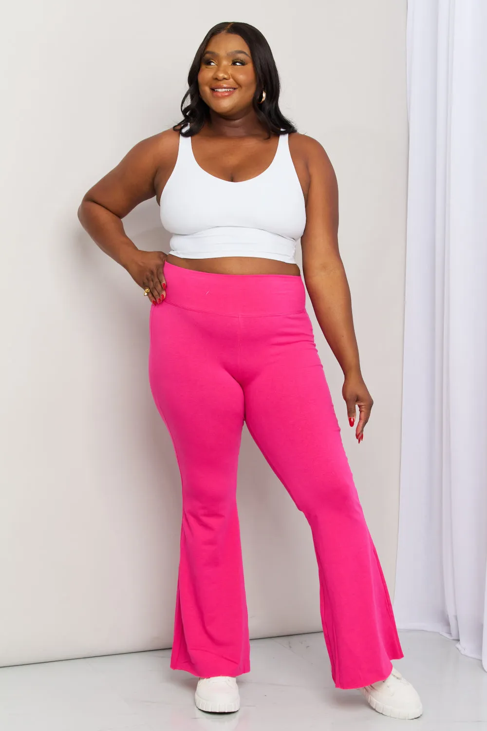 Zenana Full Size High Waist Sports Flare Pants in Hot Pink