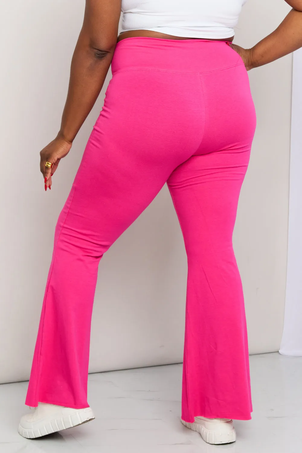 Zenana Full Size High Waist Sports Flare Pants in Hot Pink