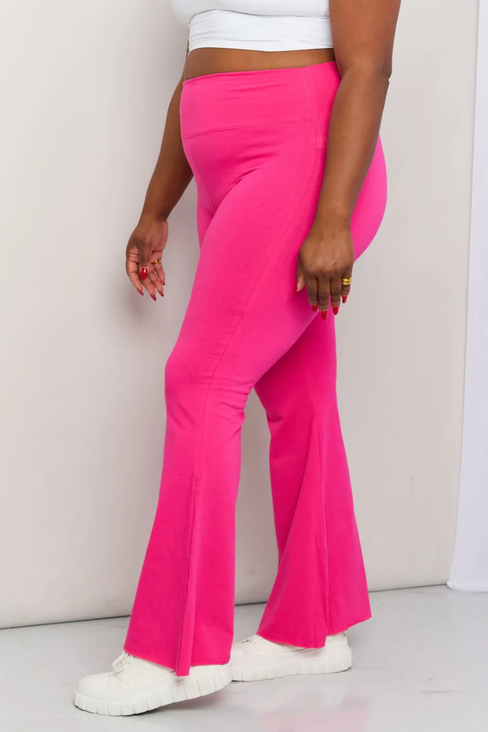 Zenana Full Size High Waist Sports Flare Pants in Hot Pink