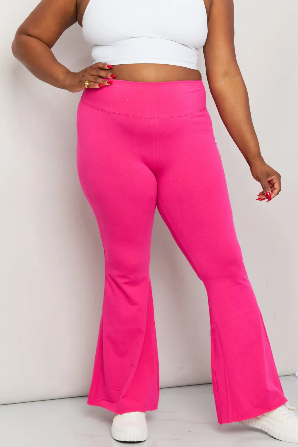 Zenana Full Size High Waist Sports Flare Pants in Hot Pink